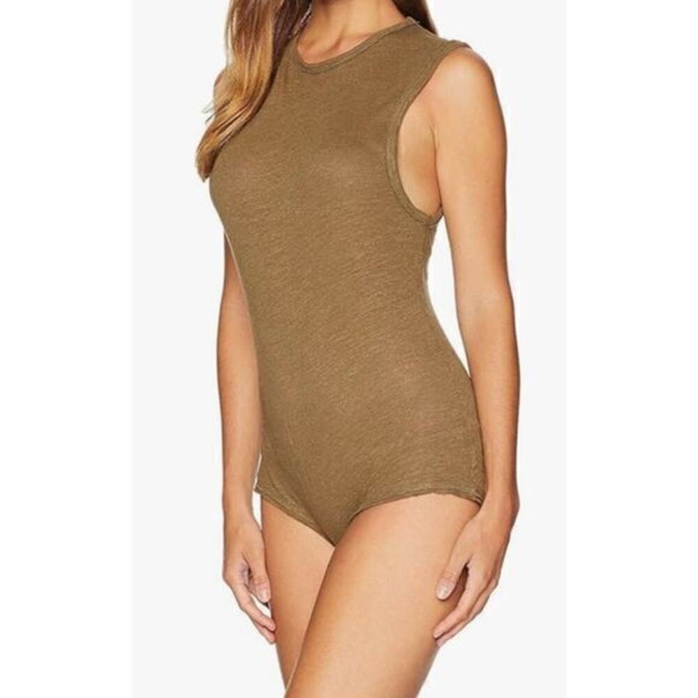 NEW Free People Intimately Women All The Time Linen Sleeveless Bodysuit green XS